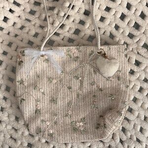 Soft beige floral embroidered tote